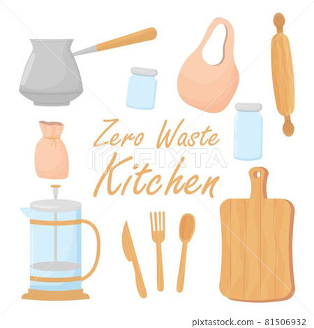 Kitchen zero waste set, collection of ecological elements isolated on white background. Reusable material, eco-friendly concept. Kitchen zero waste set, collection of ecological elements isolated on white background. Reusable material, eco-friendly concept. 81506932