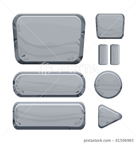 Stone buttons collection, set of rock assets in cartoon style isolated on white background. Mineral detailed objects ui game interface, app pannel. 81506965