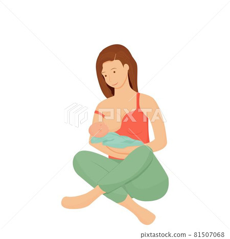 Breastfeeding, happy mother sitting, holding baby Breastfeeding, happy mother sitting, holding baby 81507068