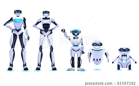 different robots standing together modern robotic characters team artificial intelligence technology concept 81507292