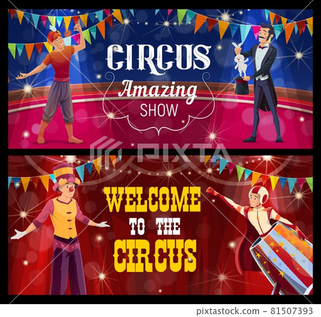 Shapito circus stage, acrobat, fire eater banners 81507393