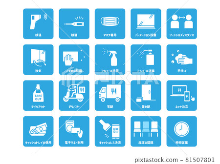 Infectious disease countermeasures Corona restaurant icon set flat 81507801