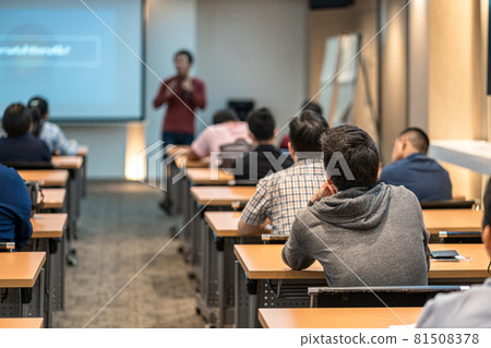 Rear view of Audience listening the asian speaker on the stage in the meeting room or conference hall over,seminar business and education concept 81508378