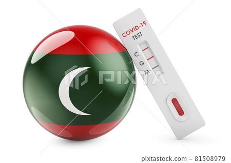 Diagnostic test for coronavirus in Maldives. Antibody test COVID-19 with Maldivian flag, 3D rendering 81508979