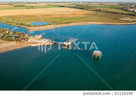 Drone view of fishing huts Drone view of fishing huts 81510398