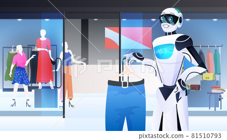 salesman robot showing clothes in fashion boutique artificial intelligence technology concept 81510793