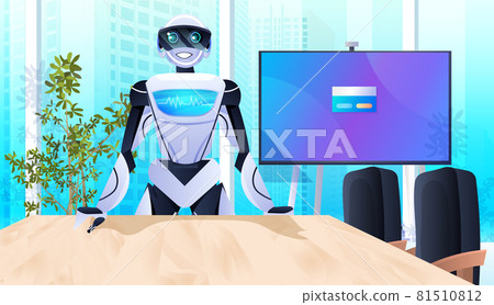 robot at workplace robotic businessperson working in office artificial intelligence technology concept 81510812