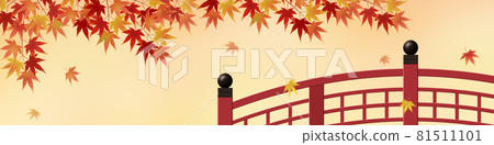 Scenery of the parapet of the red bridge and the autumn leaves dancing in the wind Illustration material 81511101