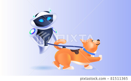 modern robot walking with dog artificial intelligence technology concept 81511365