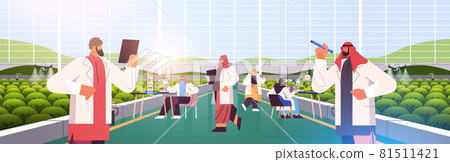 arabic agricultural engineers researching plants in greenhouse agriculture scientist smart farming concept 81511421