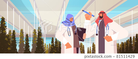 arab agricultural engineers researching plants and writing results in tablet smart farm agriculture scientist concept 81511429