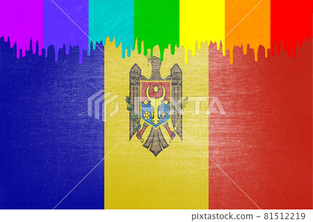 Paint (rainbow flag) is dripping over the national flag of Moldova 81512219