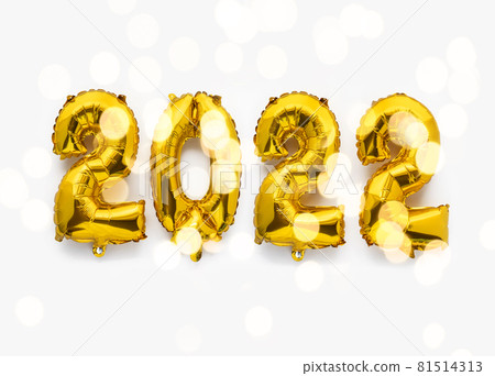 2022 new year numbers in foil balloons decoration on white 2022 new year numbers in foil balloons decoration on white 81514313