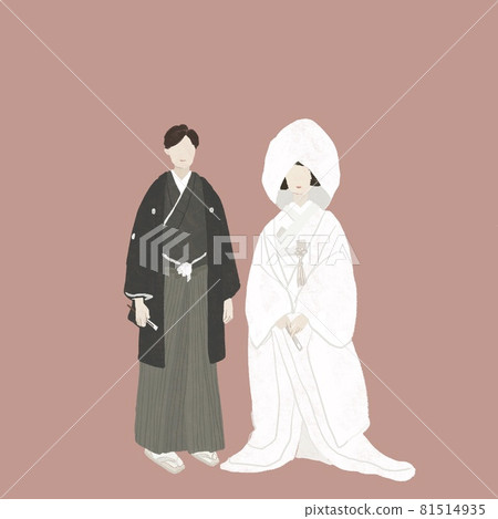 Bride and groom in pure white and crested hakama, men and women, weddings, weddings, weddings, Japanese clothes, kimono, C 81514935