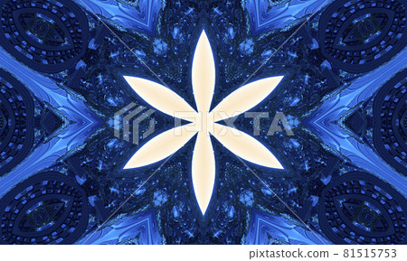 High-quality peach star flower on blue abstract kaleidoscope background. Beautiful multicolor kaleidoscope texture. Unique generic kaleidoscope design. Best background artwork for images and videos. High-quality peach star flower on blue abstract kaleidoscope background. Beautiful multicolor kaleidoscope texture. Unique generic kaleidoscope design. Best background artwork for images and videos. 81515753