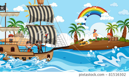 Treasure Island scene at daytime with Pirate kids on the ship 81516302