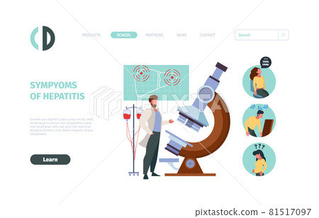 Medical landing. Hepatitis symptoms problems with liver garish vector template of web pages health diagnosis 81517097