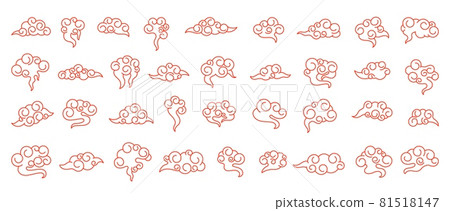 Asian clouds. Chinese cloud, japanese line elements. Isolated new year traditional festival, doodle asia korean symbols swanky vector set 81518147