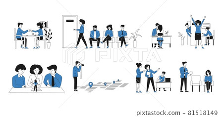 Hr employer interview. Report employee, business meeting for interviewing. Evaluation of managers, human resources and resume recent vector scenes Hr employer interview. Report employee, business meeting for interviewing. Evaluation of managers, human resources and resume recent vector scenes 81518149