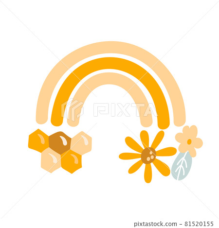 Honey rainbow vector illustration scandinavian. Honey-hued arc honeycomb shapes abstract geometric print child design Honey rainbow vector illustration scandinavian. Honey-hued arc honeycomb shapes abstract geometric print child design 81520155