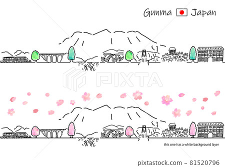 Simple line drawing set of sightseeing spots in Gunma prefecture in spring 81520796