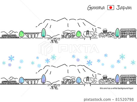 Simple line drawing set of sightseeing spots in Gunma prefecture in winter Simple line drawing set of sightseeing spots in Gunma prefecture in winter 81520798