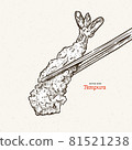 Illustration of a Pair of Chopsticks Holding a Piece of Tempura 81521238