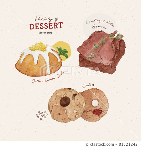 Set of dessert, hand draw sketch watercolor vector. Set of dessert, hand draw sketch watercolor vector. 81521242