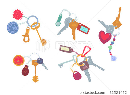 Cartoon Color Various Keys Icons Set Flat Design Style. Vector illustration of Key on a Charm Icon 81521452