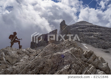 alpinist silhouette in tofane dolomites mountains panorama 81521646