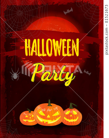 Halloween night background with pumpkin and red full moon. Flyer or invitation template for Halloween party. Vector 81521673