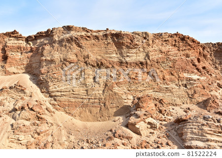 Land structure in open pit mining. Ground background in quarry. Rock texture during earthworks.  81522224