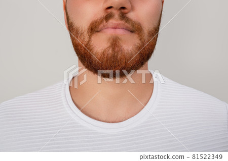 Close up of young red bearded man face isolated on white background 81522349