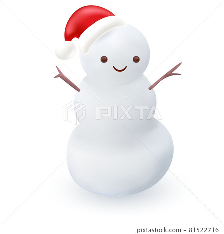 Snowman with Santa Hat Isolated on White Background. Premium New Year Year Illustration in Realistic Style. Vector illustration. 81522716