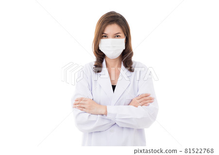 Asian woman in gown dress wearing mask. 81522768