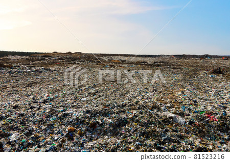 Garbage dump with plastic bags and food waste. Garbage dump with plastic bags and food waste. 81523216