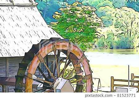 粉彩風格的“水城公園水車”插圖圖像 81523771