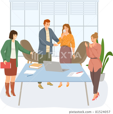 Happy woman or girl businesswoman receives congratulations from their colleagues in office 81524057
