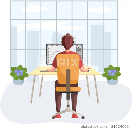 Graphic designer creating his artwork using computer software. Digital artist, print studio workers 81524091