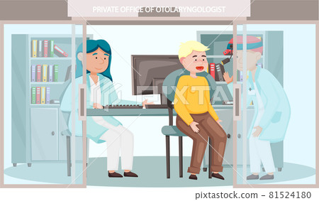 Otology doctor with patient. Otorhinolaryngology healthcare medicine or otolaryngology diseases Otology doctor with patient. Otorhinolaryngology healthcare medicine or otolaryngology diseases 81524180