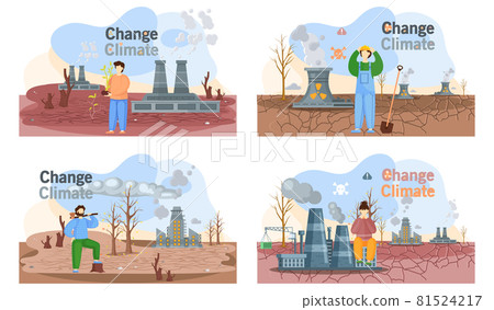 Change climate planet Earth is suffers from human activity. Factories violate environment scenes set Change climate planet Earth is suffers from human activity. Factories violate environment scenes set 81524217