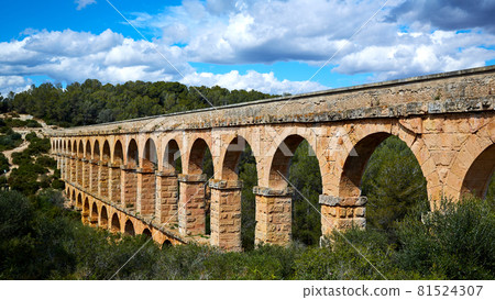 The Ferreres Aqueduct, also Pont del Diable or Devil Bridge, an ancient bridge, part of the Roman aqueduct built to supply water to the ancient city of Tarraco, today Tarragona in Catalonia, Spain. 81524307