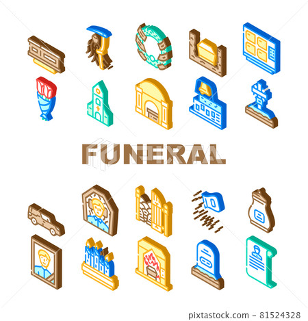 Funeral Dead Ceremony Collection Icons Set Vector 81524328