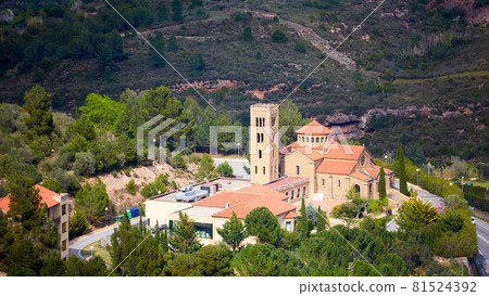 Church of the Mare de Deu del Roser, Our Lady of rosary, Neo-Romanesque cultural heritage and place of worship. Monistrol de Montserrat, Province of Barcelona Spain 81524392