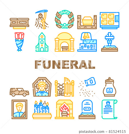 Funeral Dead Ceremony Collection Icons Set Vector Funeral Dead Ceremony Collection Icons Set Vector 81524515