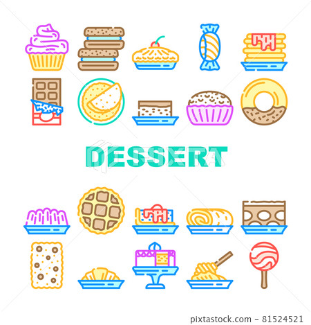 Dessert Delicious Food Collection Icons Set Vector - Stock Illustration ...