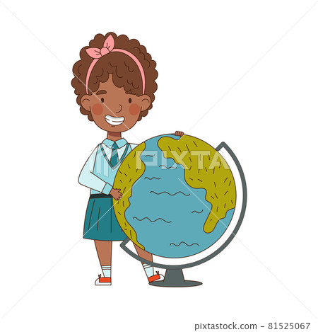 Back to School with African American Girl in Blue Uniform Standing Near Globe Studying Geography Vector Illustration Back to School with African American Girl in Blue Uniform Standing Near Globe Studying Geography Vector Illustration 81525067