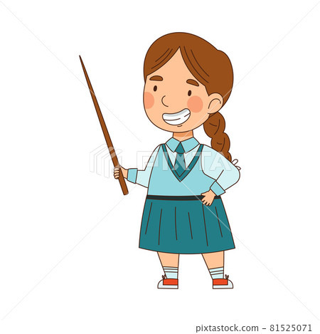 Back to School with Girl in Blue Uniform Standing with Pointer Vector Illustration Back to School with Girl in Blue Uniform Standing with Pointer Vector Illustration 81525071