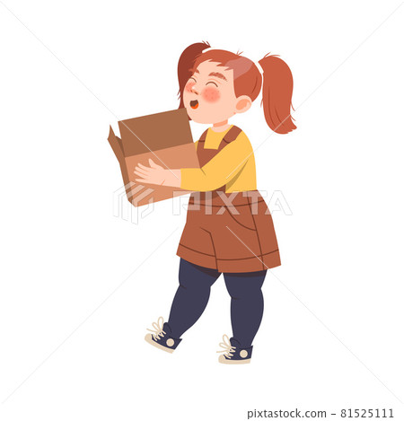 Little Girl with Ponytail Carrying Cardboard Box for Recycling Saving Earth Taking Care of Nature and Environment Vector Illustration Little Girl with Ponytail Carrying Cardboard Box for Recycling Saving Earth Taking Care of Nature and Environment Vector Illustration 81525111