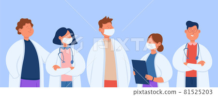 Cartoon professional hospital team of doctors 81525203